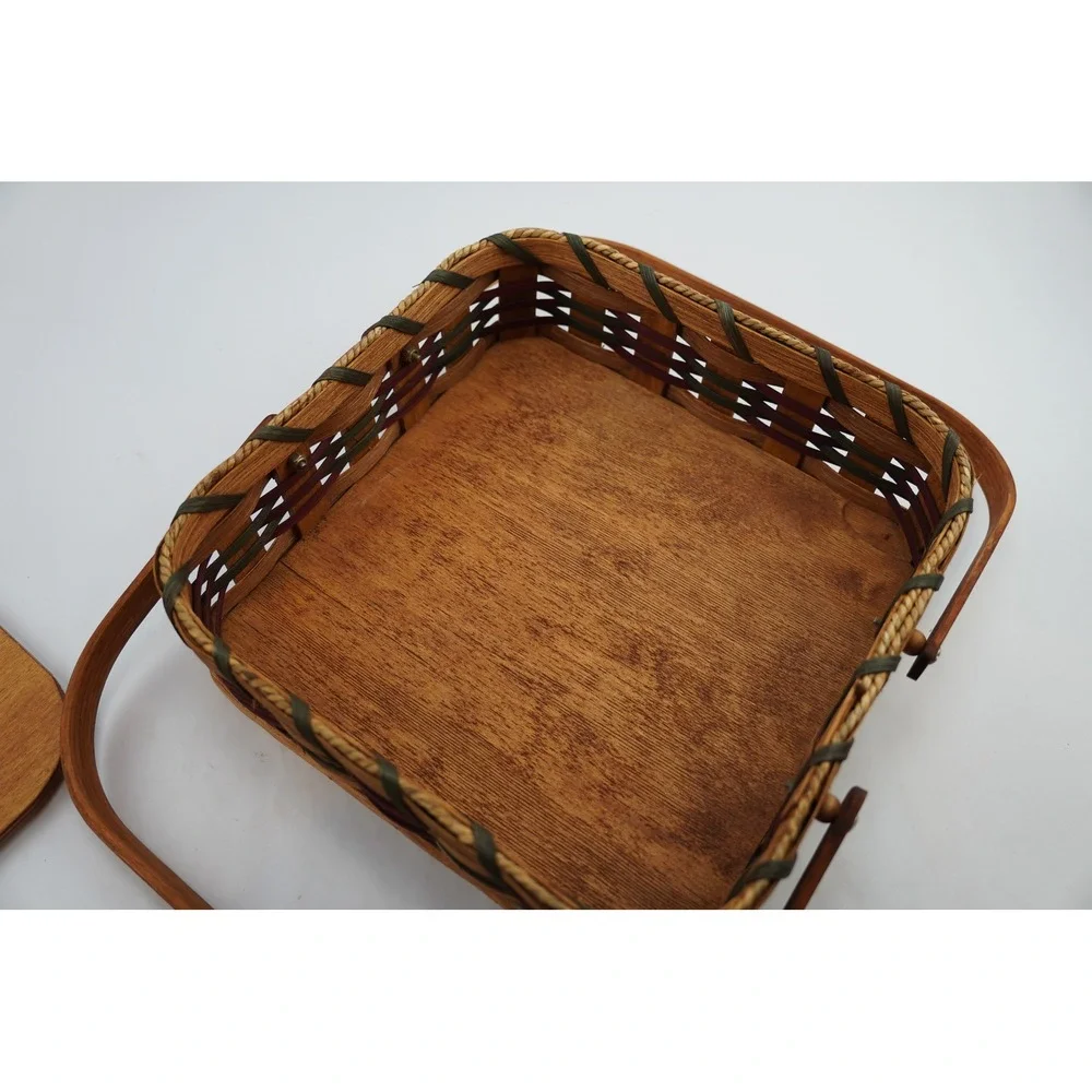 Handmade Amish Eli & Caroline Troyer Woven Basket & Leather Handle 12